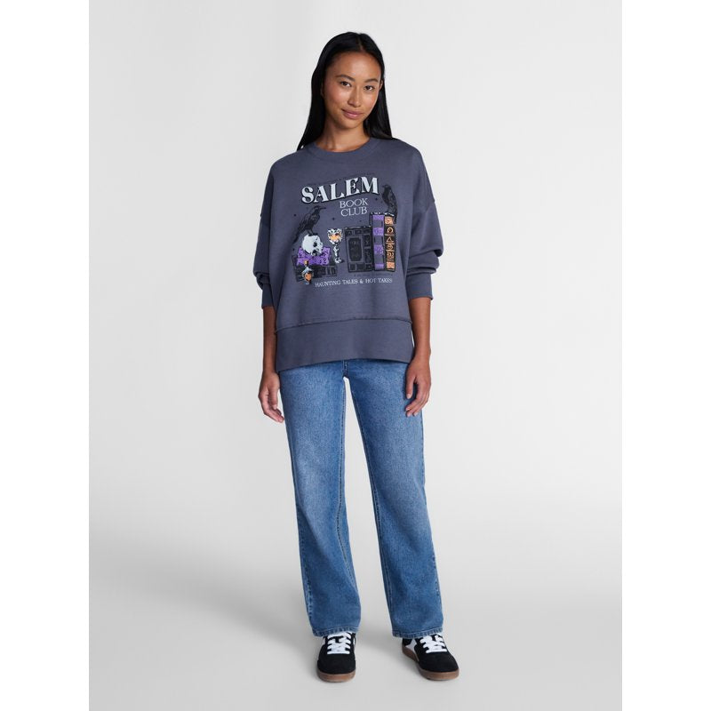Women's Salem Book Club Graphic Fleece Sweatshirt - Charcoal Sky L - Halloween Costume Alternative