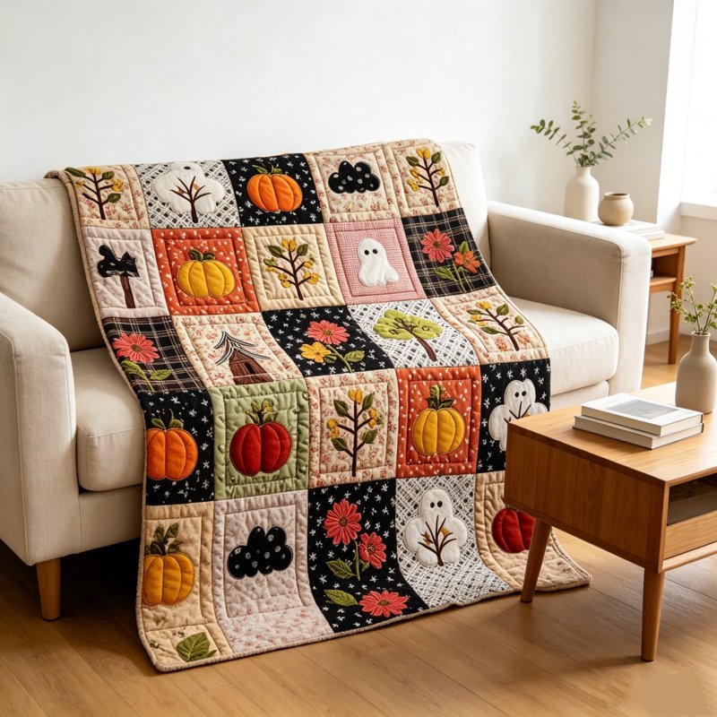 Halloween Ghost Pumpkin Throw Blanket White 70x100cm Flannel Cozy Decor