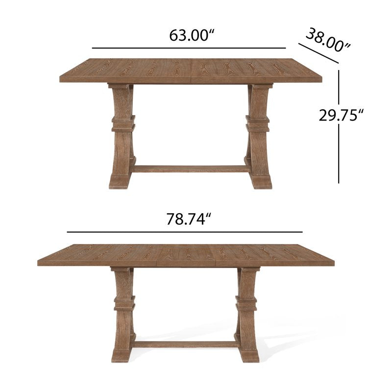 7 Piece Dining Set - Light Gray/Natural Fabric & Wood