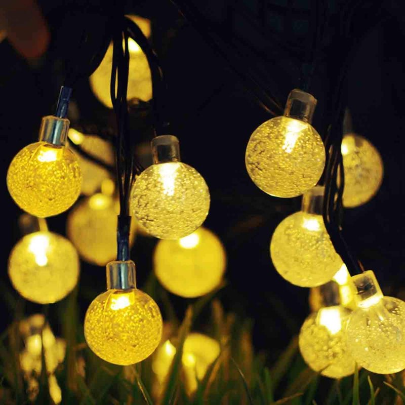 7M Solar Bubble Globe String Lights - Waterproof LED Fairy Lights, 8 Modes, Warm White