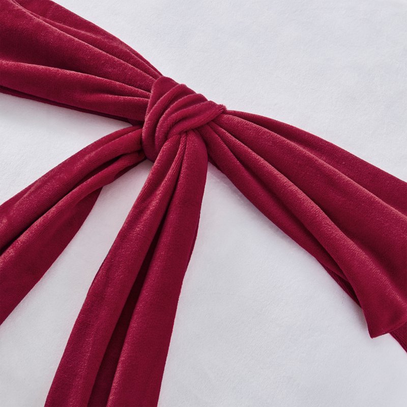 White and Red Velvet Bow Decorative Pillow 20x20 Inch Holiday Accent