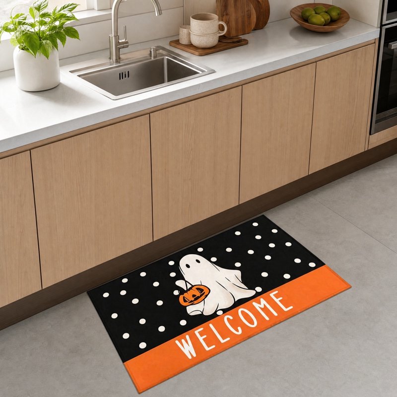 Halloween Doormat 32x20in Ghost Pumpkin Welcome Mat Indoor Front Door Decor - Dirt-Resistant