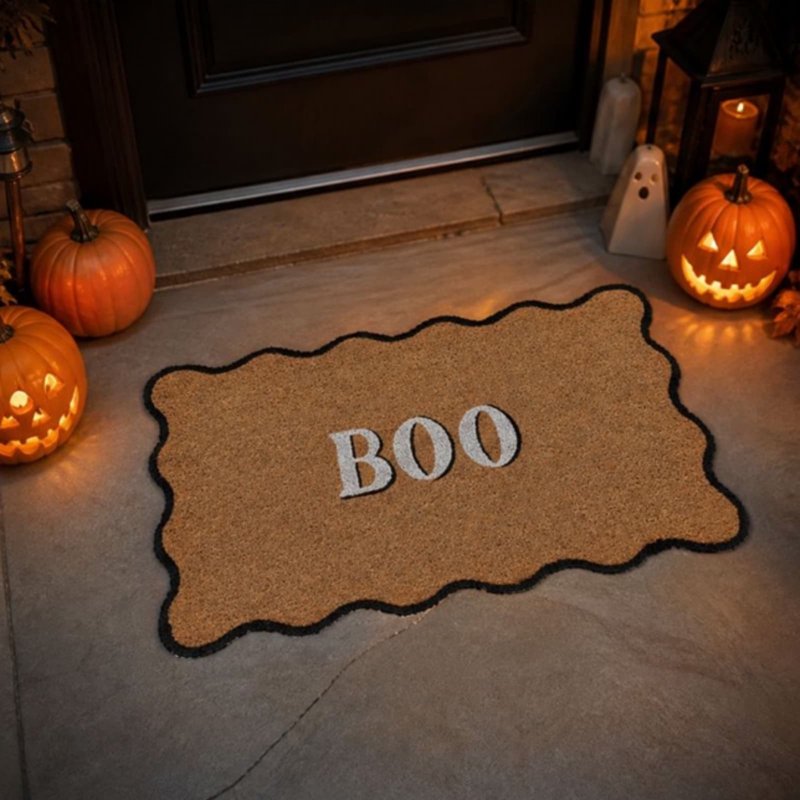 Halloween 'BOO' Coir Doormat 47.2 x 29.5 Inches Wavy Black Trim Welcome Mat