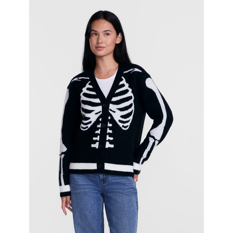 Women's Halloween Skeleton Graphic Cardigan Sweater - S - Relaxed Fit