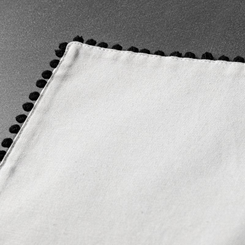 14 x 19 Inch Ivory Placemat with Black Pom Pom Trim - 4 Pack