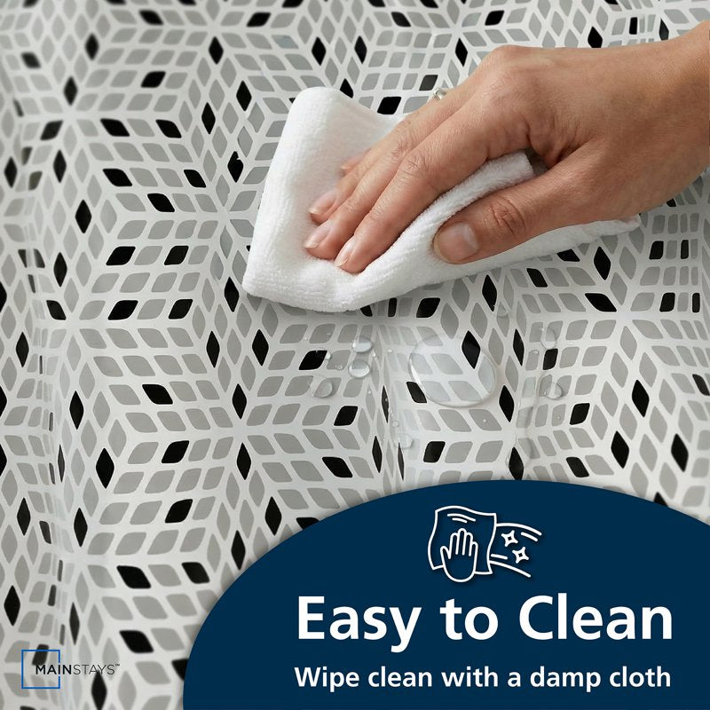 Black & White Diamond Shower Liner Set - 70 x 72 in with Hooks