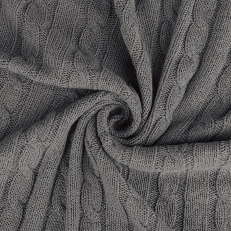Cotton Cable Knit Throw Blanket 47x71 Inches - Nickel