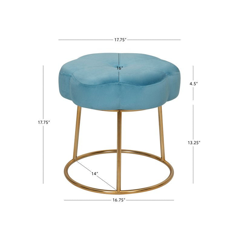 Blue Velvet Flower Shape Vanity Stool with Gold Base