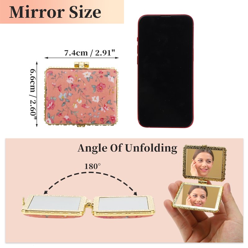 Floral Compact Pocket Mirror - Lightweight Metal Travel Mirror