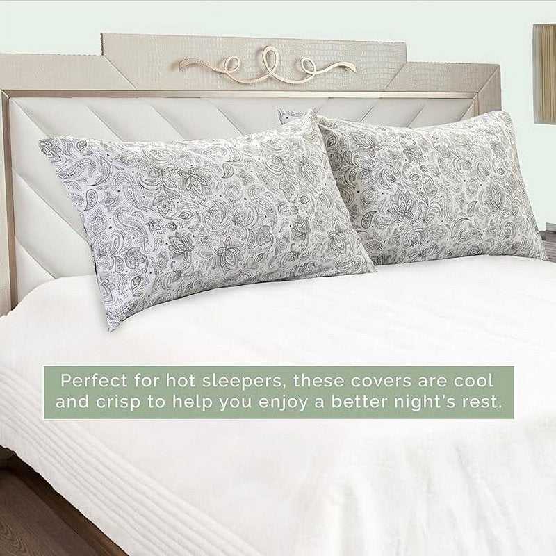 King Size Floral Pillowcases Set of 2 - Ultra Soft Microfiber Hotel Quality - Gray Paisley Variation