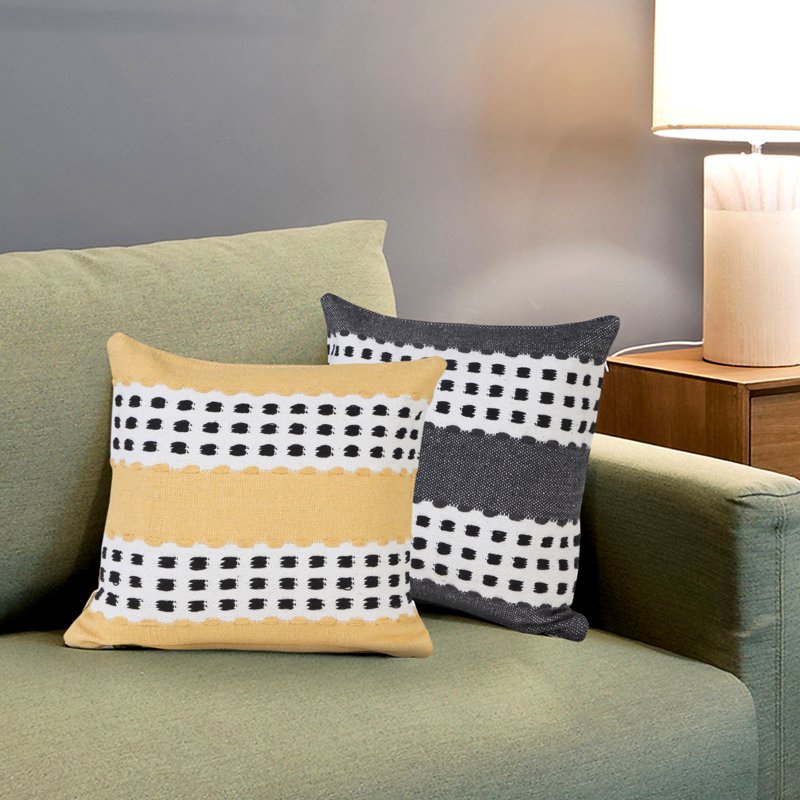 Ox Bay 20x20 Hand-Woven Organic Cotton Pillow Cover - Yellow & Black Stripe