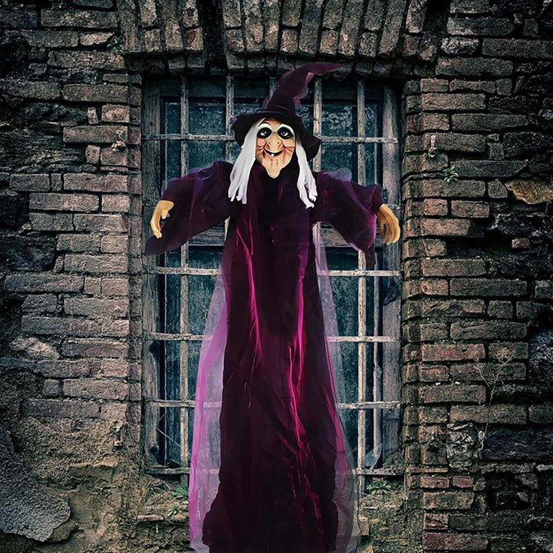 Animated Halloween Witch Decoration with Sound, Light-Up Eyes, Life-Size, Indoor & Outdoor