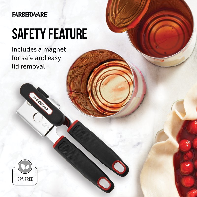 Soft Grip Can Opener with Magnetic Lid Lifter - Black/Red