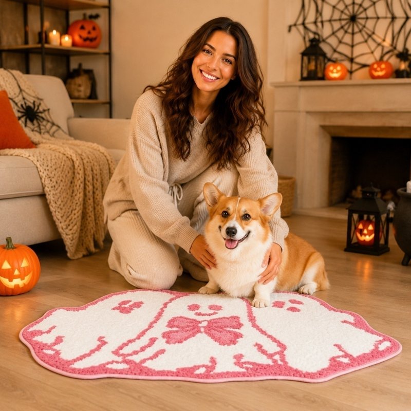 Halloween Ghost Door Mat 24x16 Inch Non-Slip Entryway Rug - Black+White Ghost Variation