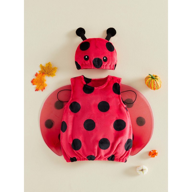 Kids Ladybug Costume Set for Infants 0-6 Months - Red Sleeveless Top with Wing Hat