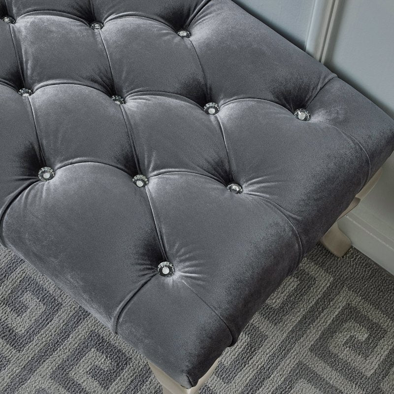 Upholstered Bench with Nailhead Trim - Soft Gray Velvet