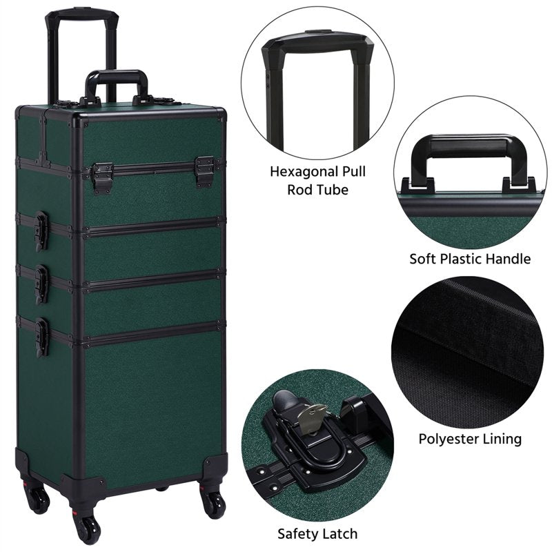 4-in-1 Aluminum Travel Cosmetic Makeup Case - Multiple Colors