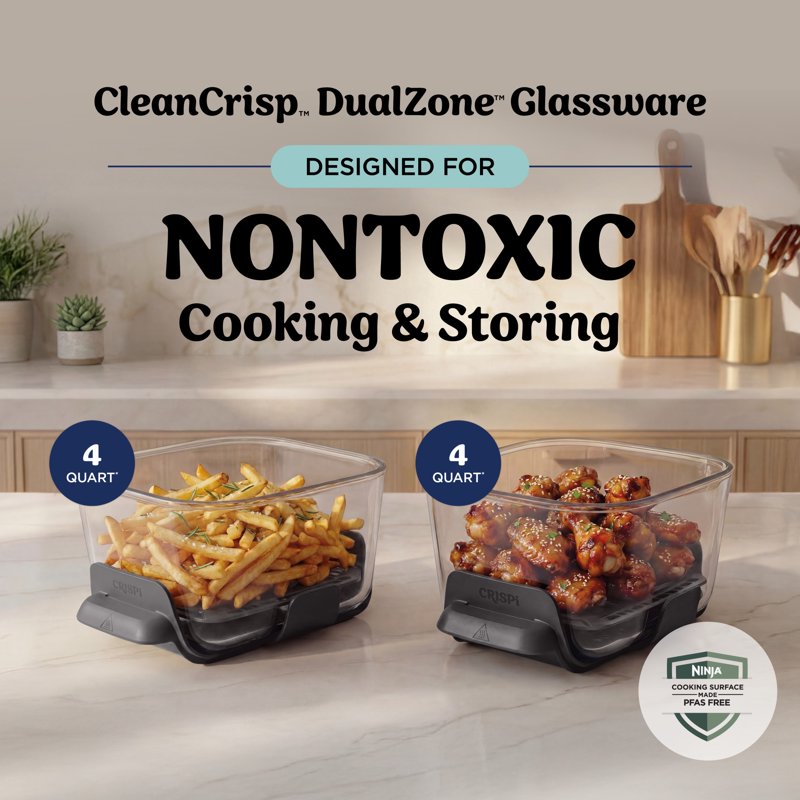 DualZone Glass Air Fryer - 8-Qt Capacity with Non-Toxic Containers - Blue