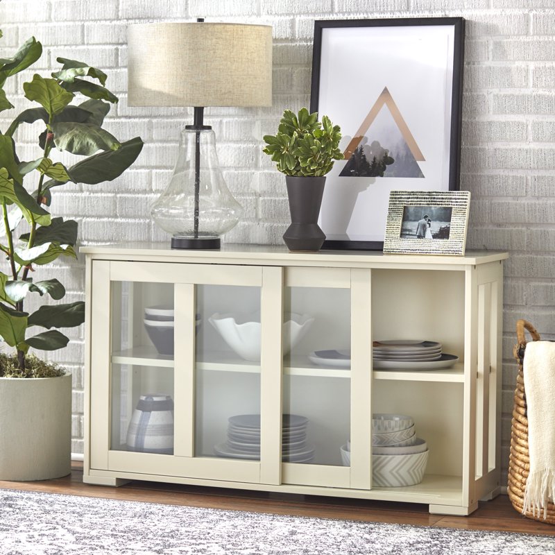 Stackable Storage Cabinet with Tempered Glass Doors - Antique White