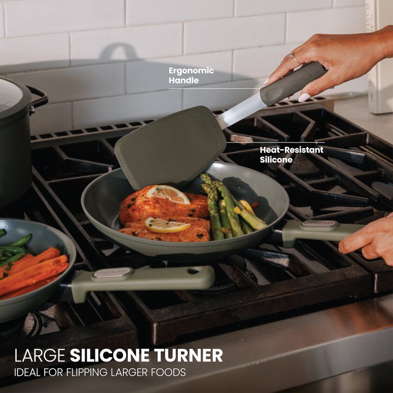 Silicone Large Turner - Heat-Resistant Kitchen Tool - Dark Green