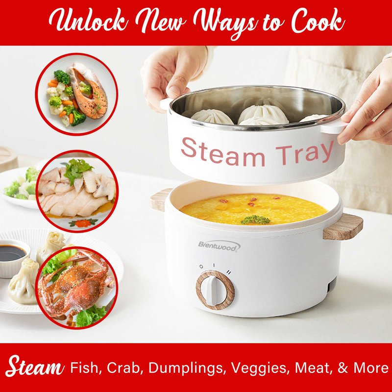 1.6-Qt. Multi-Function Electric Hot Pot Cooker with Steamer & Non-Stick Pot