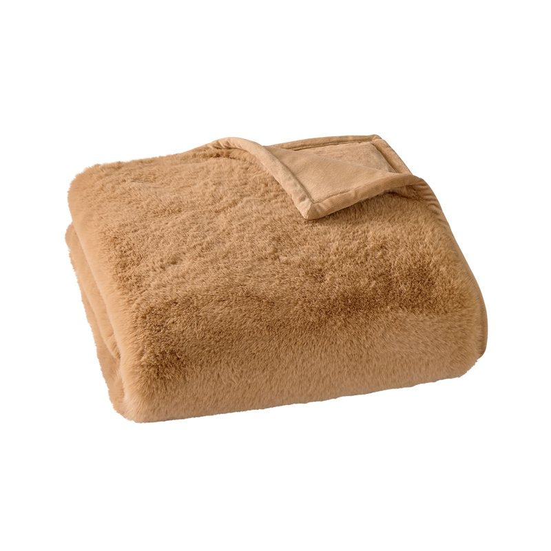 Reversible Faux Fur & Micromink Throw Blanket - Dark Caramel Solid Print, 50 x 72 in