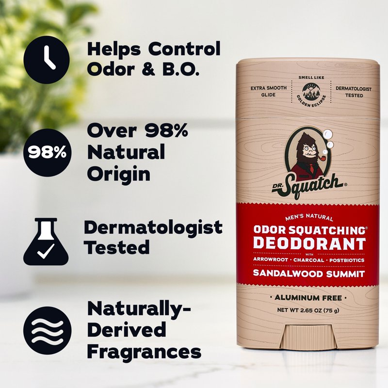 Natural Aluminum-Free Deodorant for Men - Sandalwood Summit, 2.65 Oz