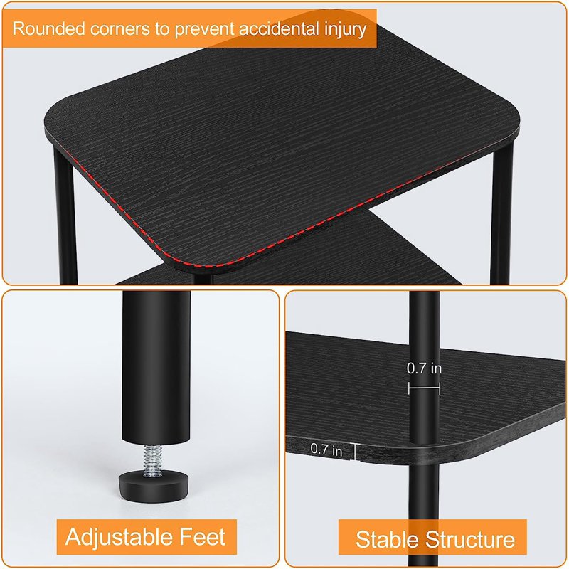 3-Tier Black End Table with Round Edges - Versatile Side Table
