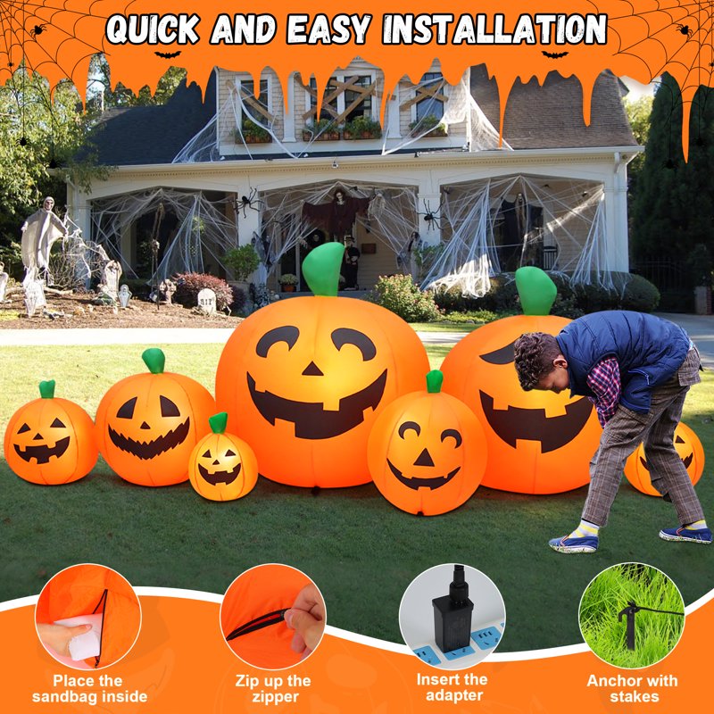 7-Pumpkin Halloween Inflatable Yard Decoration with LED Lights - 8FT