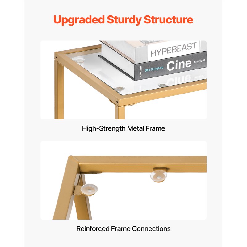Modern 3-Tier Glass Console Table with Iron Frame - Gold Finish