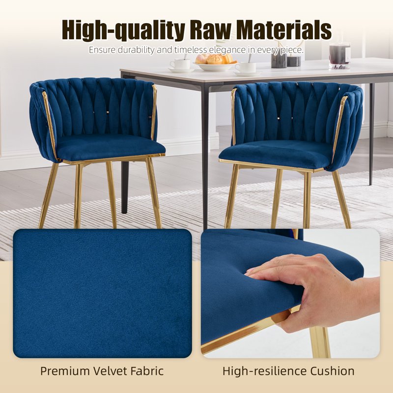 Velvet Dining Chairs Set of 4 - Navy Blue with Metal Legs
