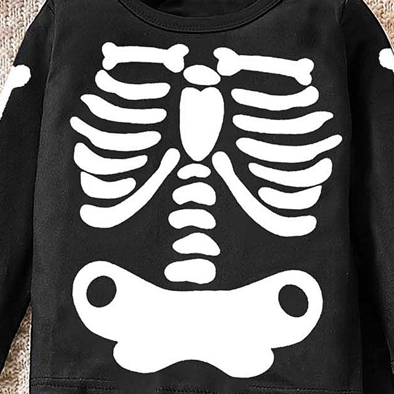 Toddler Halloween Costume Set Black 0-3 Months Skeleton Unisex 2-Piece Outfit