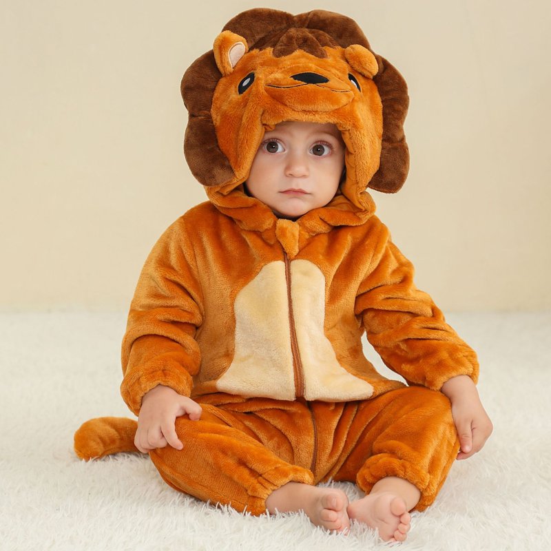 Baby Animal Costume Romper - Unisex Flannel Lion Jumpsuit 6-12 Months