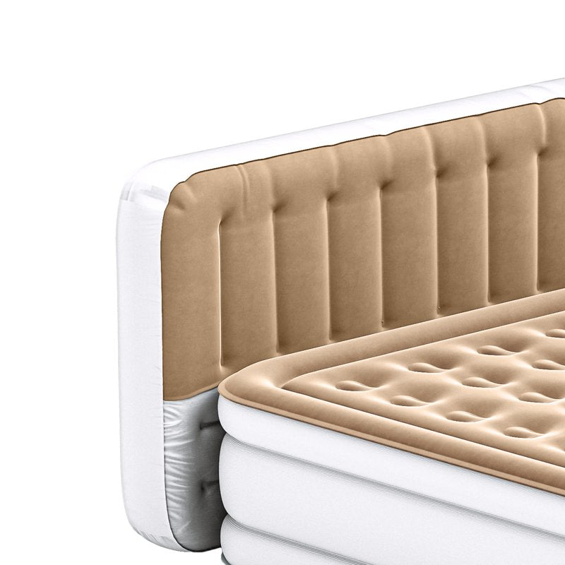 Brown Queen Air Mattress with Pump & Built-In Headboard - Inflatable Bed for Home & Guests
