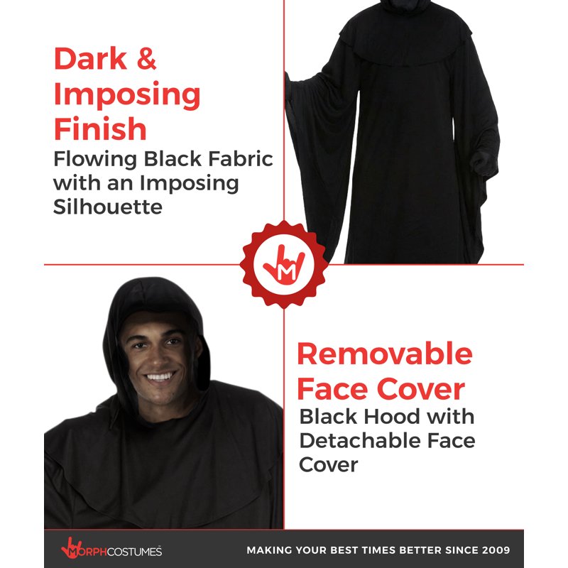 Morph Mens Grim Reaper Costume XL Halloween Death Robe & Gloves - Scary Adult Outfit