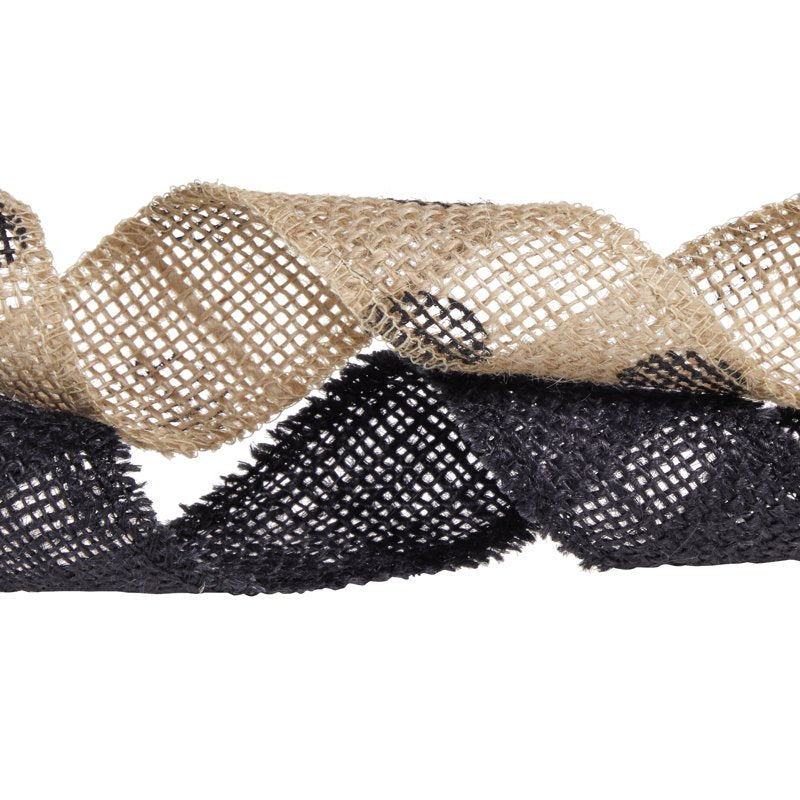 Natural Burlap Ribbon Set - 1.5W x 3Yds with Black Dots, Rustic Craft Trim