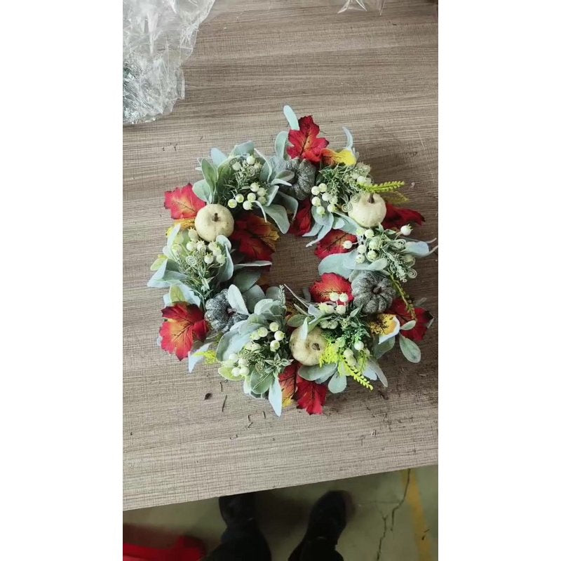 Thanksgiving Wreath for Front Door C-9 Fall Door Decor Maple Leaf Berries Halloween Festival