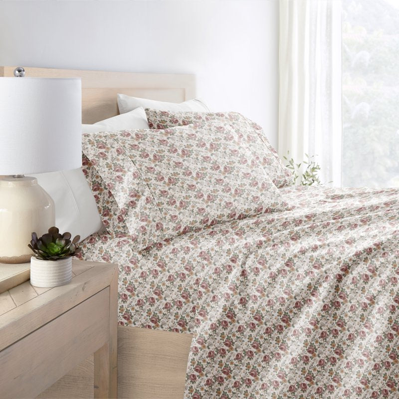King Floral Microfiber Bed Sheets Set - 4 Piece Pattern Microfiber Bedding