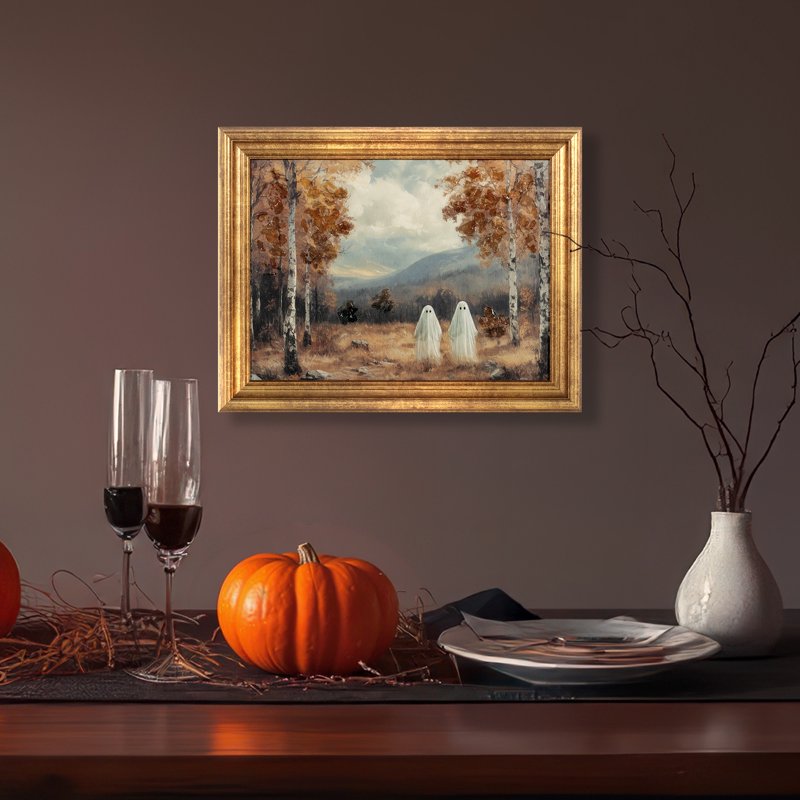Halloween Framed Canvas Wall Art - Spooky 14x11 Decor for Home