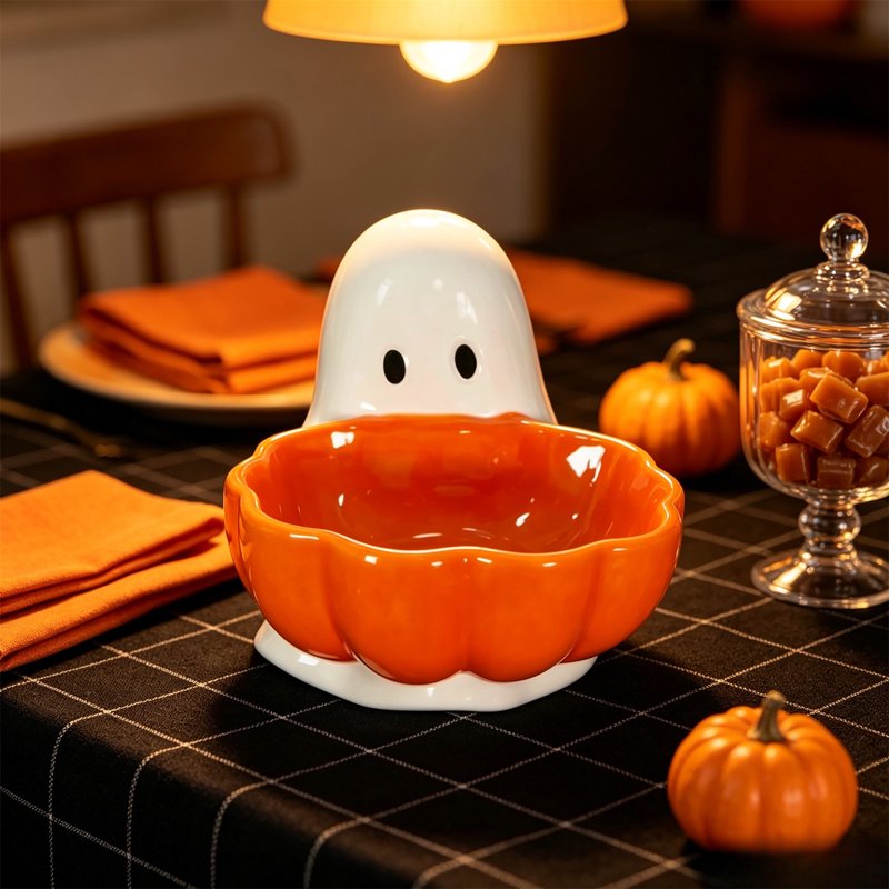 Liamobondopolis Halloween Ghost & Pumpkin Candy Bowl - Variation #014