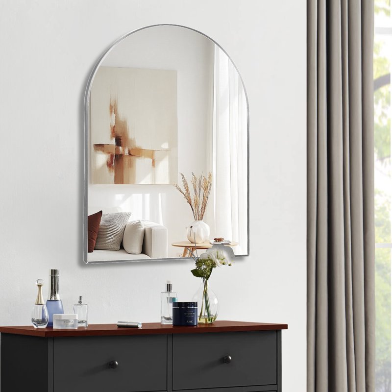Wall Mirror 30x40 Arched Metal Vanity Mirror for Bathroom Bedroom Living Room Silver - Modern & Elegant