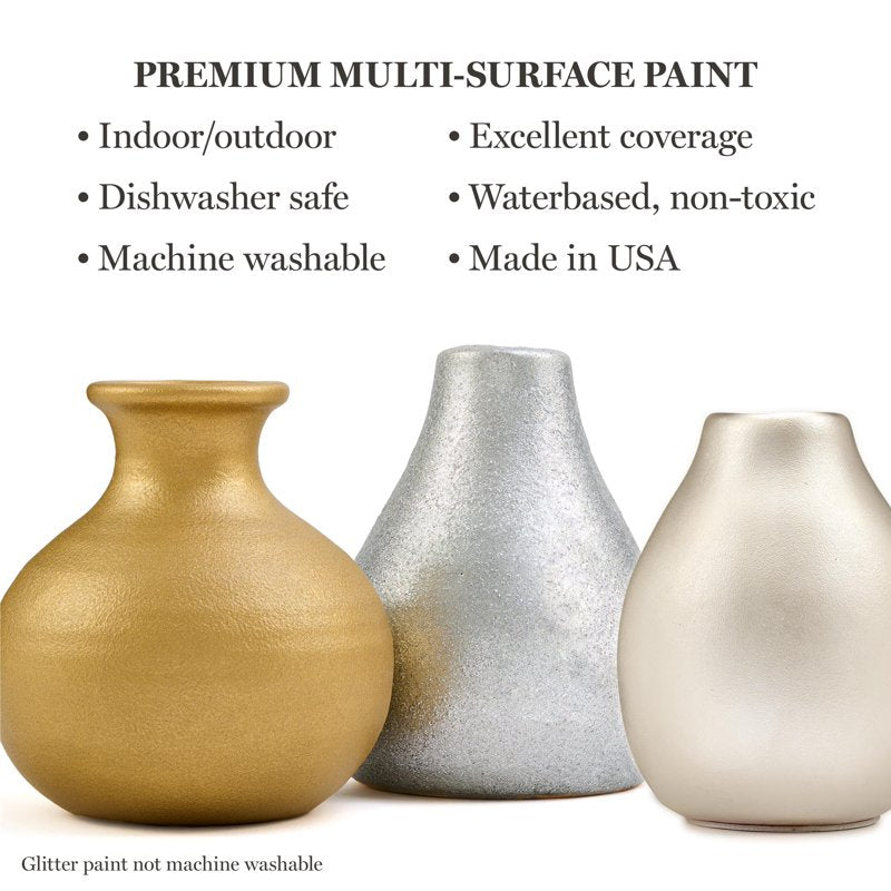 Multi-Surface Glitter Acrylic Craft Paint Set - Rare Metals, 10 x 2oz