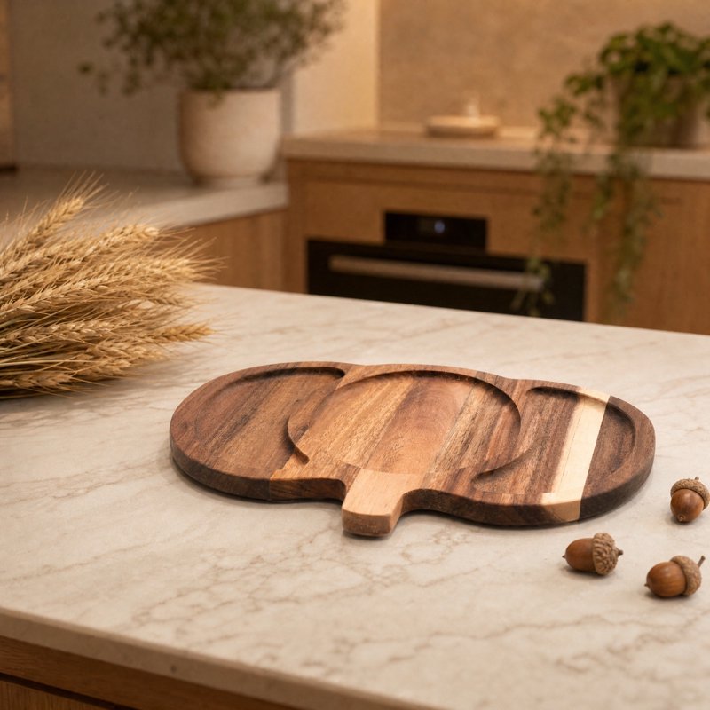Wooden Pumpkin Serving Tray - Fall Cheese Board & Holiday Party Platter - Variation D