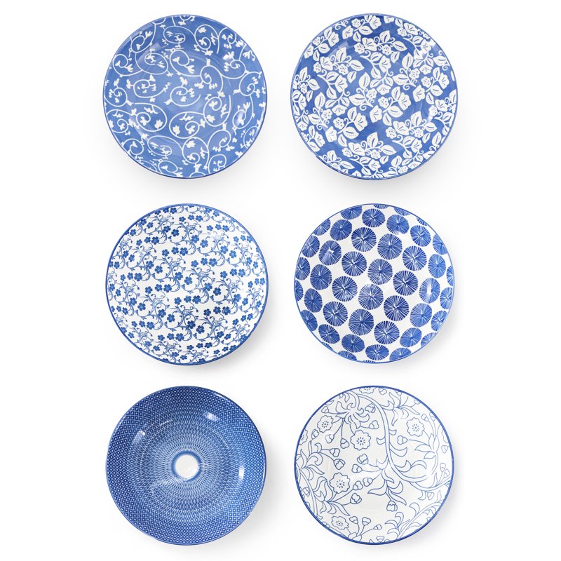 Assorted Porcelain Bowl Set - 6 Pack in Blue