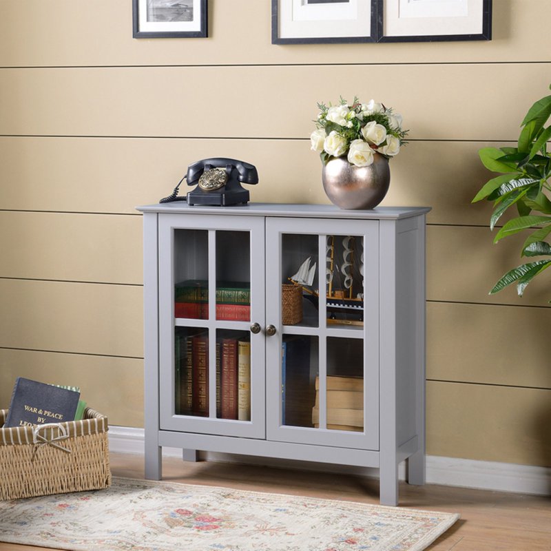 Glass Door Accent Display Cabinet - Dark Grey, Model 22602