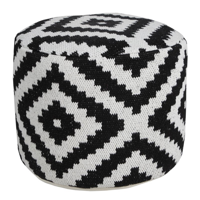 Small Indoor Diamond Pouf Ottoman - Black and White, 18x18x14 Inches - Home Decor