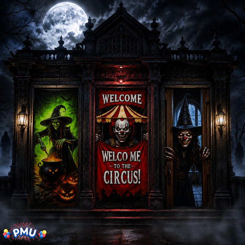 Halloween Door Cover Set - Spooky Door Decor for Entryways & Parties, 1 Package of 5 Bundles