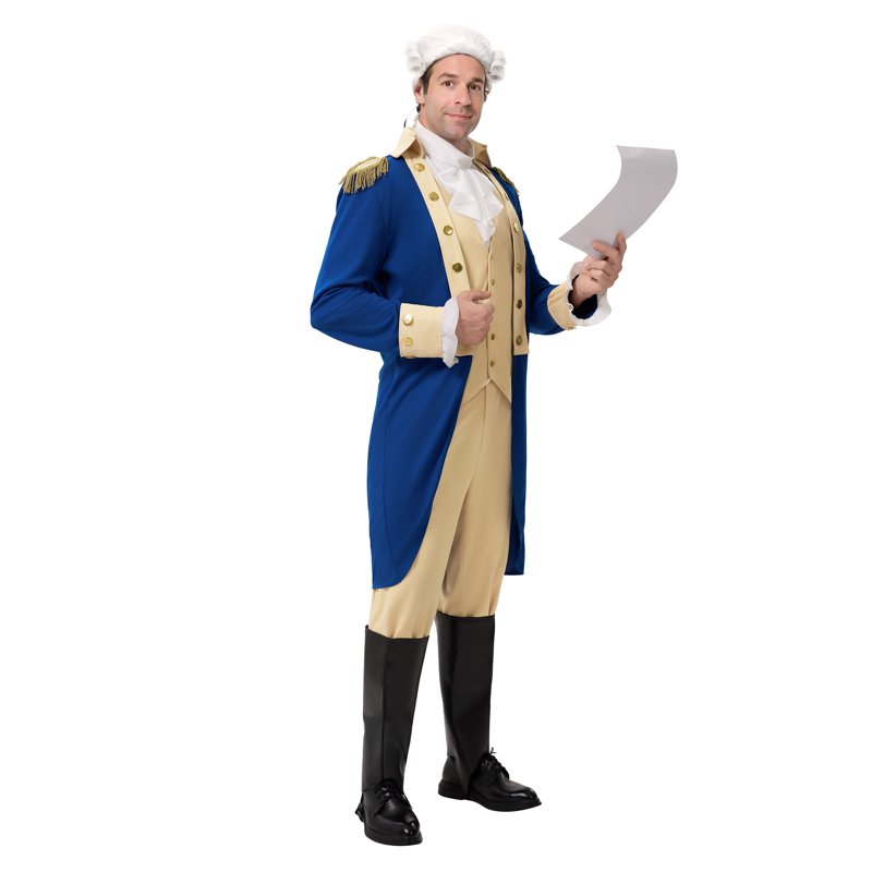 Men's George Washington Colonial Costume Set with Wig & Hat - Halloween Fancy Dress
