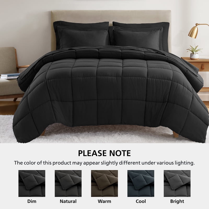 Queen Reversible Down Alternative Bed-in-a-Bag Set - Black, 7 Pieces