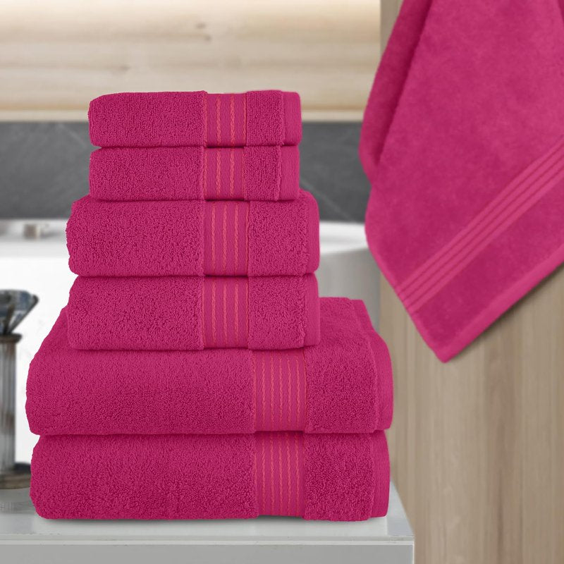Hot Pink 6-Pack Cotton Shower Towels - Highly Absorbent 100% Turkish Cotton